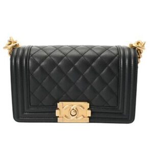 CHANEL Boy Chanel Chain Shoulder Bag, 20cm, Black, A67085, Women's, Caviar Sk...